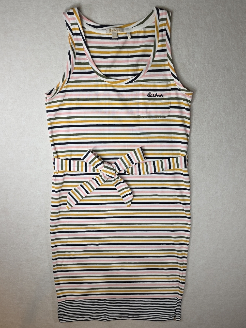 Barbour Sleeveless Striped Tank Dress in White, Pink, Yellow, Green & Navy